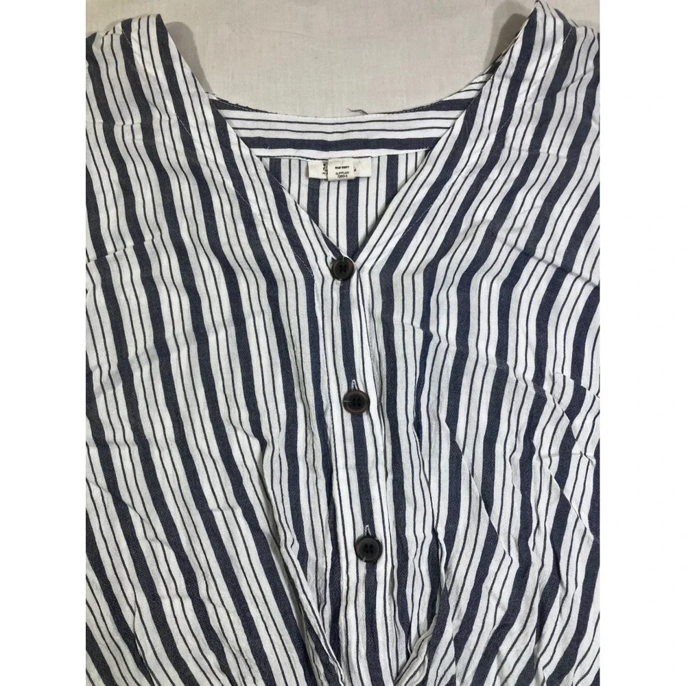 ANA‎ A New Approach Womens Small Navy Blue White Striped Twist Front Button Top - Picture 4 of 8